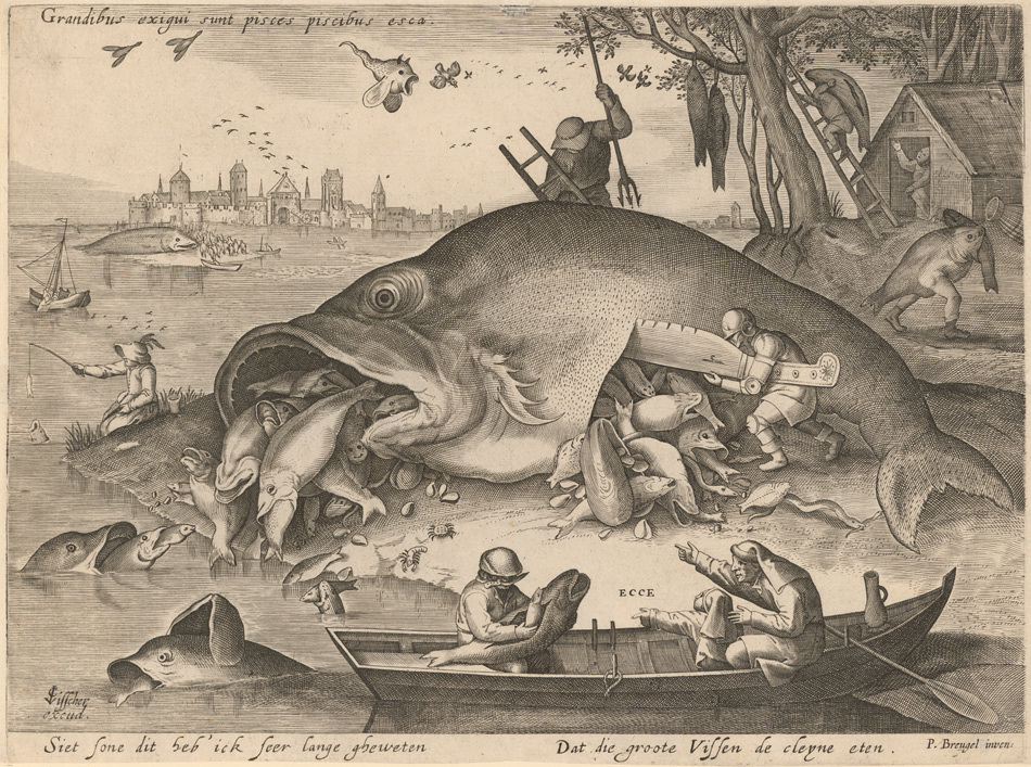 Pieter Bruegel d. Ä., Grandibus exigui sunt pisces piscibus esca, nach 1619. Albertina, Wien. / © Albertina, Wien